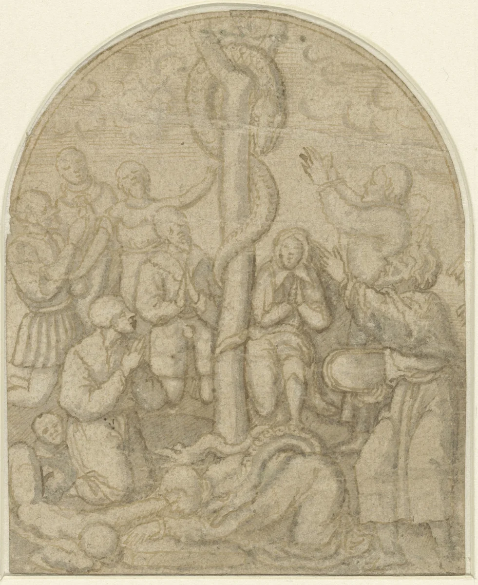 Aanbidding van de Koperen Slang by Unknown, drawing, 1500-1600