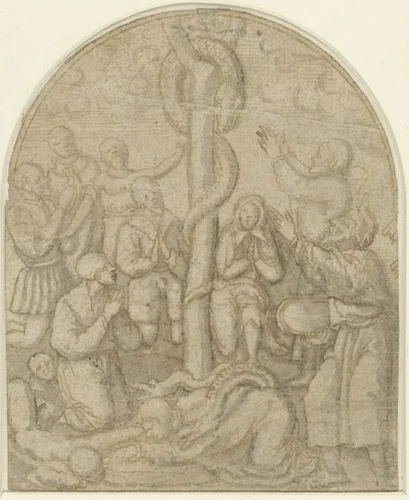 Aanbidding van de Koperen Slang by Unknown, drawing, 1500-1600