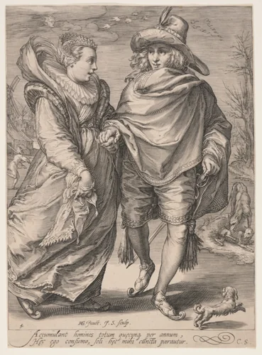Winter (Young Couple Skating), from The Four Seasons by Jan Saenredam, print, 1601