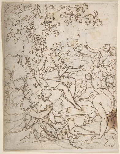 A Seated John the Baptist Preaching by anonymous, drawing, 1600-1699