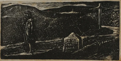 Colinet's Journey: Milestone Marked LXII Miles to London, from The Pastorals of Virgil by William Blake, print, 1821