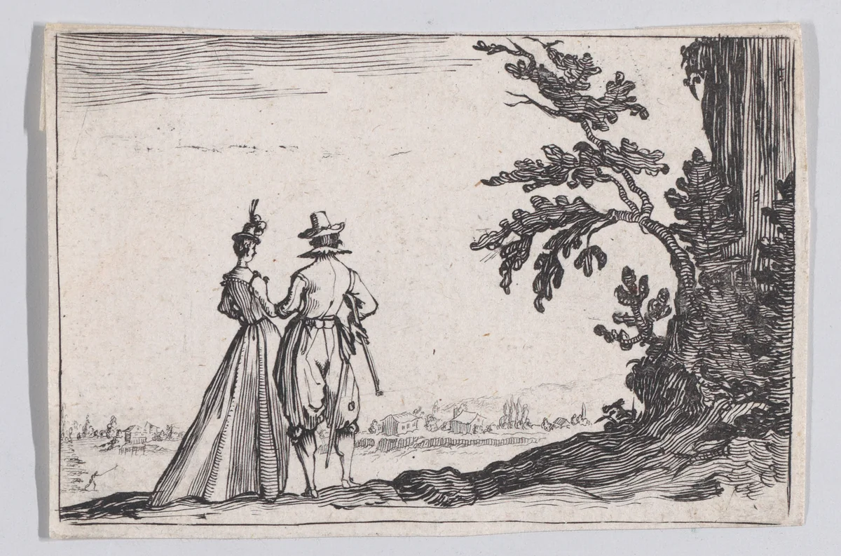 Reverse Copy of La Promenade (The Walk), from "Les Caprices" Series A, The Florence Set by anonymous, print, 1620-1700