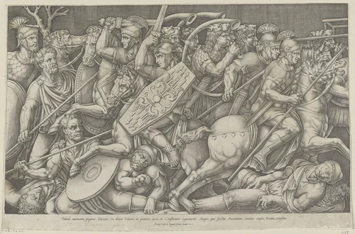 Romeinse soldaten vechtend met de Daciërs by Unknown, print, 1553