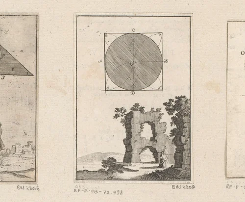 Vierkant rond een cirkel met onderaan ruïnes by Sébastien Leclerc, print, 1669