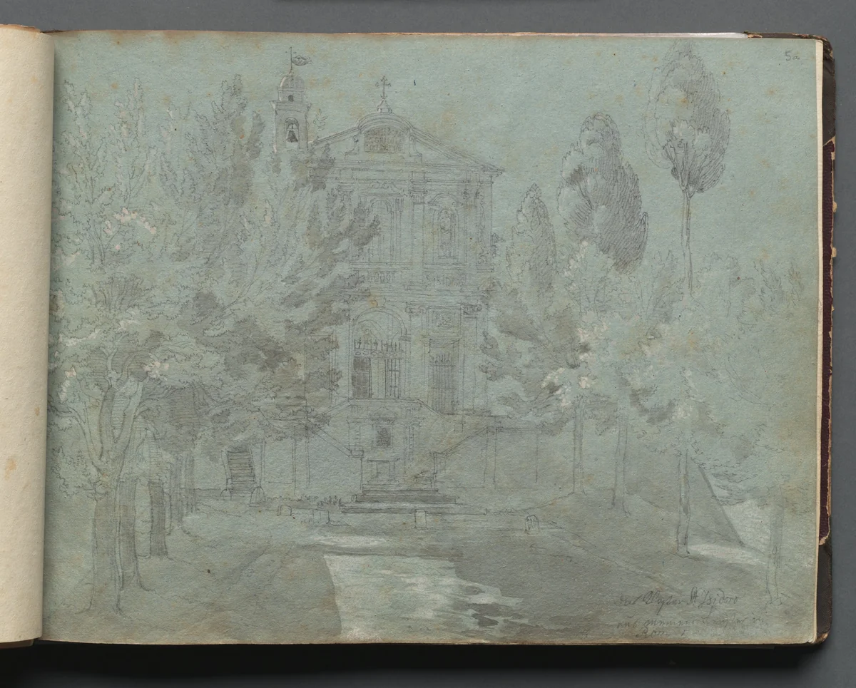 Album with Views of Rome and Surroundings, Landscape Studies, page 05a: "Saint Isidoro" by Franz Nadorp, book, 1830-1870