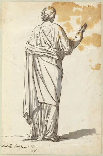 Woman with a Mirror, from the Villa Borghese by Jacques-Louis David, drawing, 1775-1780