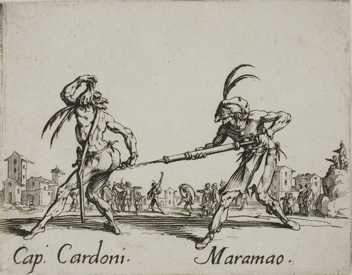 Capitano Cardoni - Maramao, plate 22 from Balli di Sfessania by Jacques Callot, print, 1617-1627