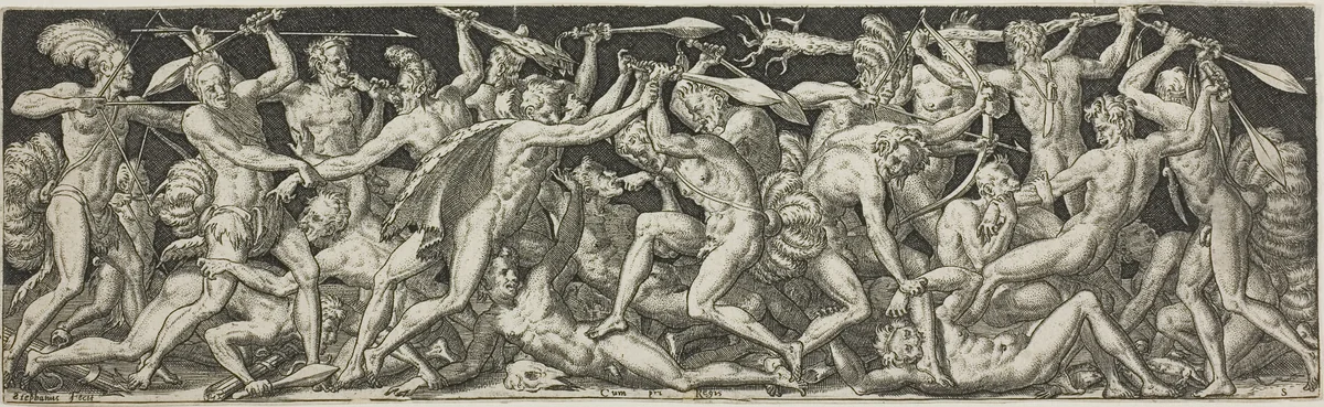 Combats and Triumphs: Battle of the Naked Men by Etienne Delaune, print, 1540-1583