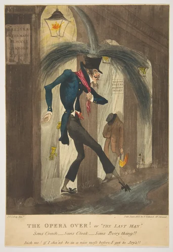 The Opera Over! Or "The Last Man" by T. Gillard, print, 1827