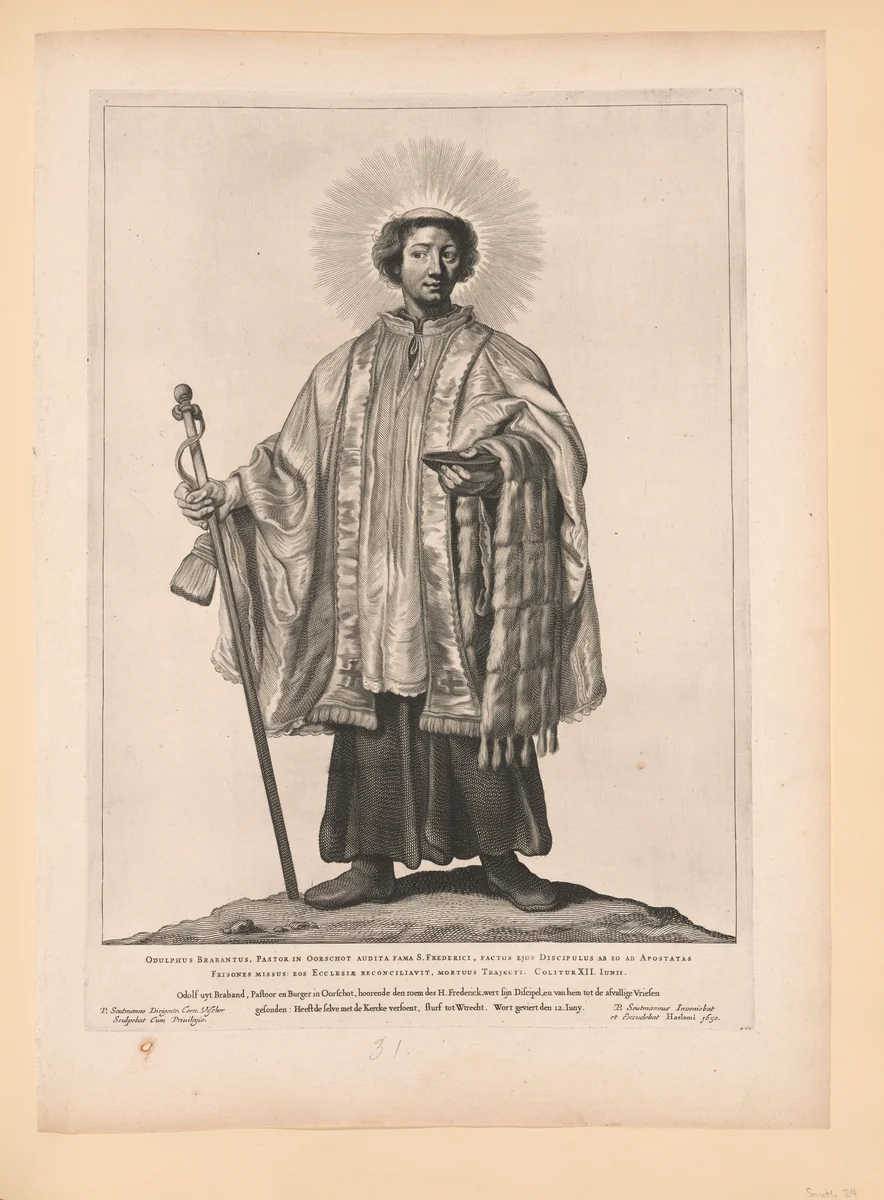 Saint Odulf, from Saints of the North and South Netherlands by Cornelis Visscher, print, 1650