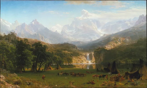 The Rocky Mountains, Lander's Peak by Albert Bierstadt, artwork, 1863