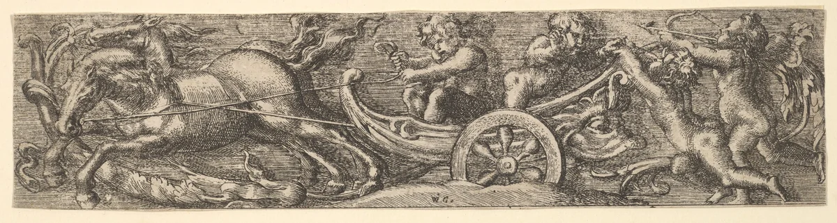 A scallop shell chariot by William Carter, print, 1654