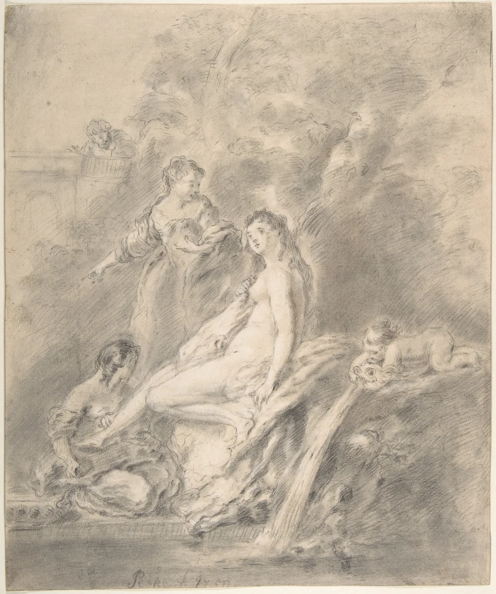 Bathsheba at the Bath by Antoine Pesne, drawing, 1750
