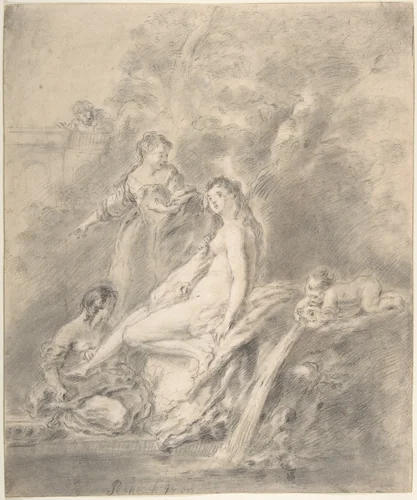 Bathsheba at the Bath by Antoine Pesne, drawing, 1750