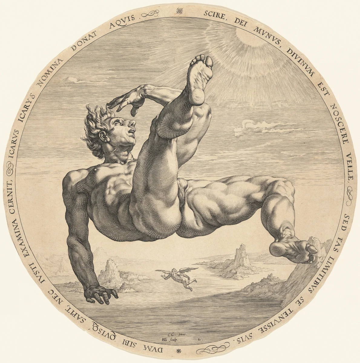 Icarus by Hendrick Goltzius; Cornelis Cornelisz van Haarlem, print, 1588