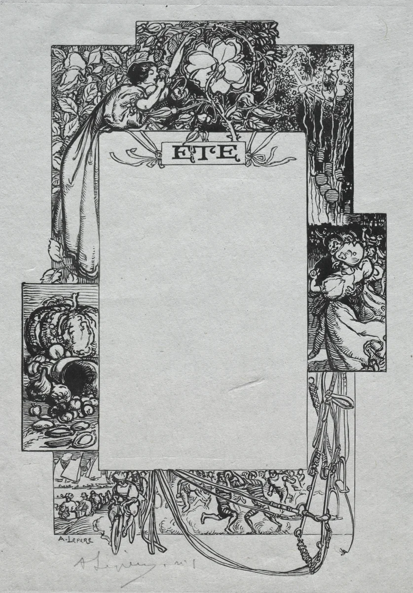 Paris Almanac, 1897: Decorative Border, Summer by Auguste Louis Lepère, print, 1897