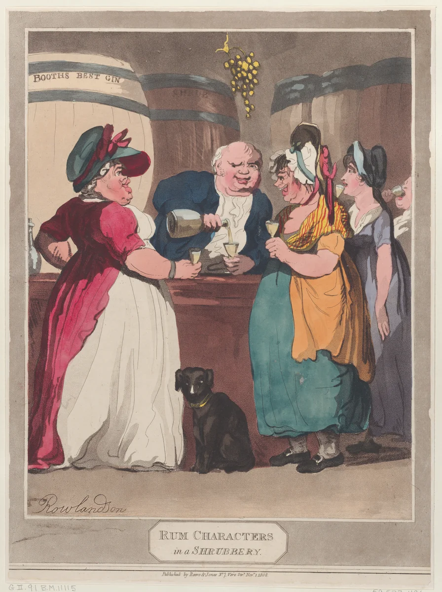 Rum Characters in a Shrubbery by Thomas Rowlandson, print, 1808