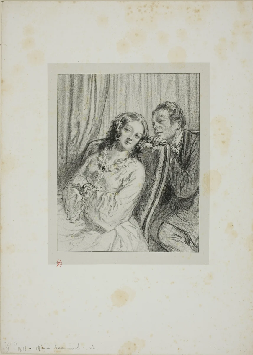 Masks and faces: Mme. Beauminet by Paul Gavarni, print, 1857-1858
