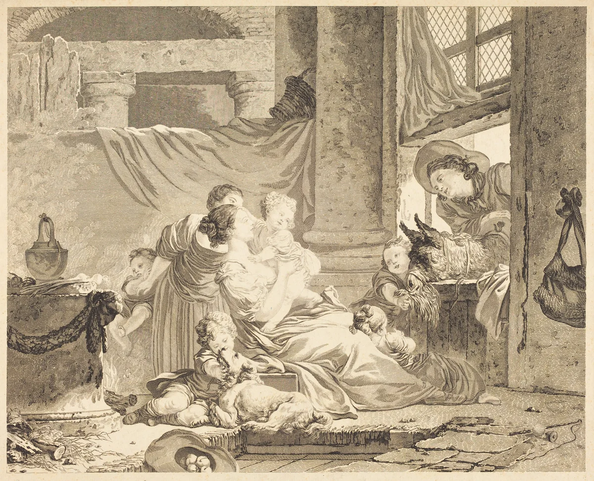 La famille du fermier by Clément-Pierre Marillier; Jean Honoré Fragonard, print, 1791