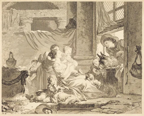 La famille du fermier by Clément-Pierre Marillier; Jean Honoré Fragonard, print, 1791