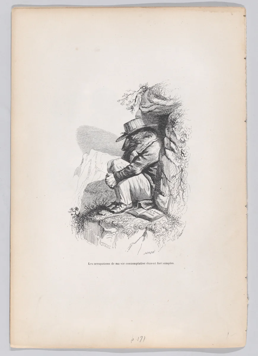The occupations of my contemplative life were very simple, from "Scenes from the Private and Public Life of Animals" by J. J. Grandville, print, 1832-1852