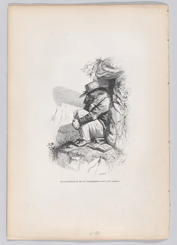 The occupations of my contemplative life were very simple, from "Scenes from the Private and Public Life of Animals" by J. J. Grandville, print, 1832-1852
