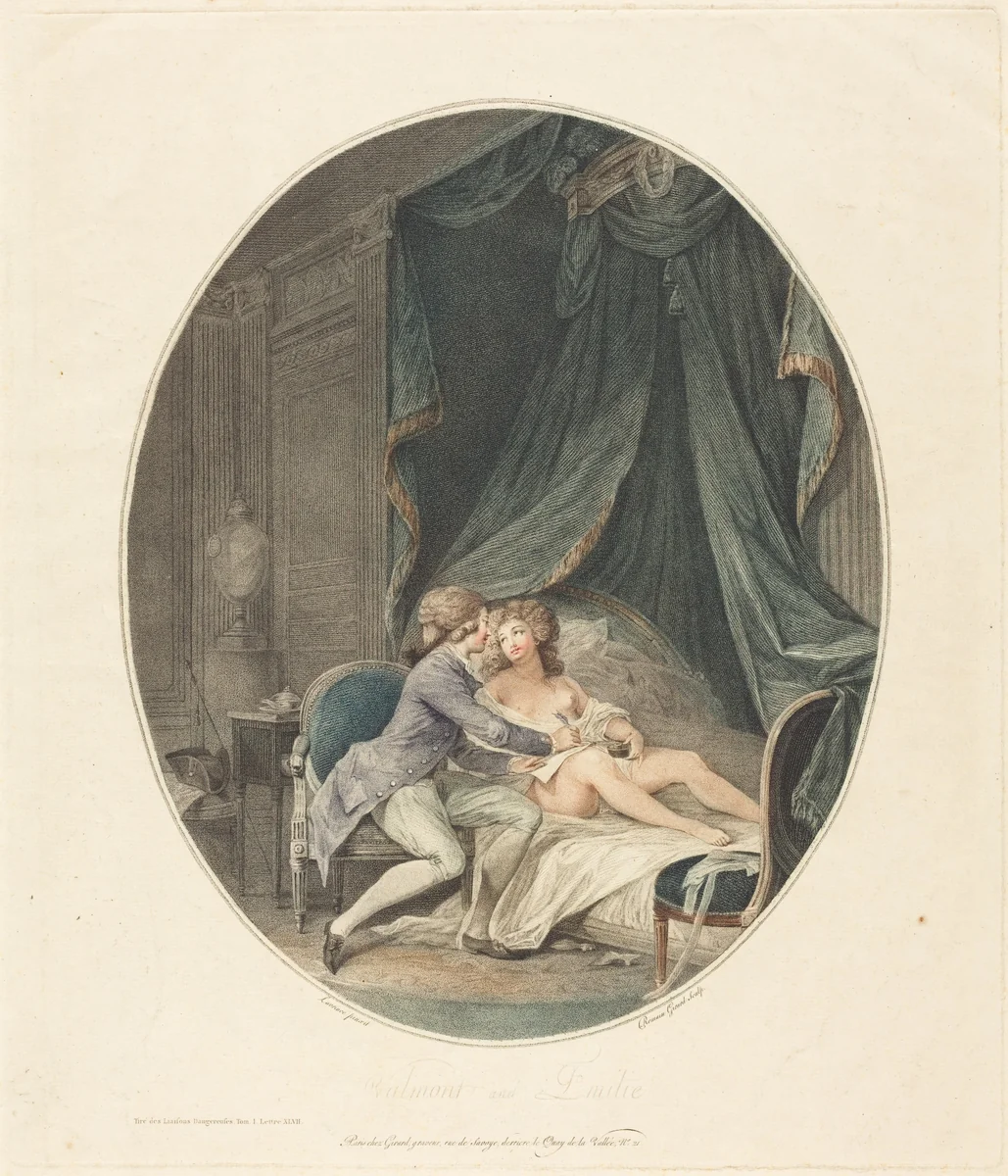 Valmont and Emilie by Romain Girard; Nicolas Lavreince, print, 1788