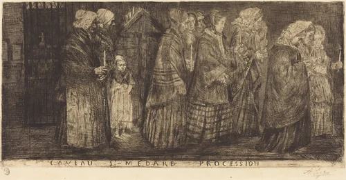 Procession in the Sepulchre of Saint Medard(Procession dans les caveaux de St.Medard) by Alphonse Legros, print, 1859