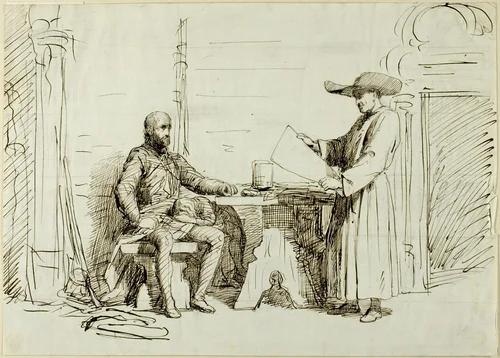 Priest and Soldier by George Louis Pamella Busson Dumaurier, drawing, 1803-1896
