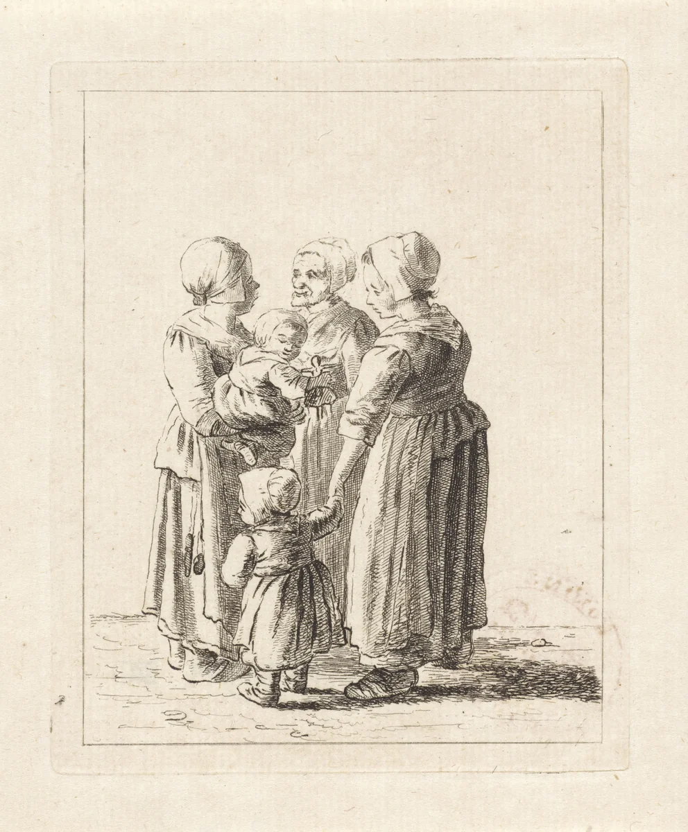 Groep van drie vrouwen en twee kinderen by Nicolaas van der Worm, print, 1772-1828
