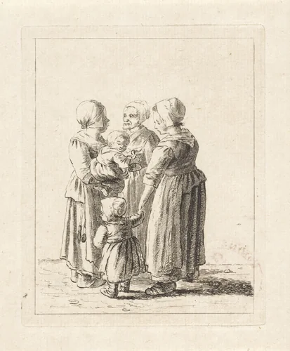 Groep van drie vrouwen en twee kinderen by Nicolaas van der Worm, print, 1772-1828