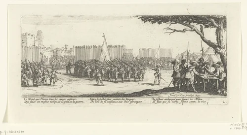 Recruteren van soldaten by Jacques Callot, print, 1633