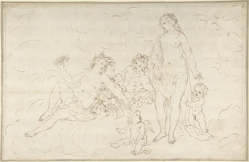 Nymphs, Satyr? and Putti by anonymous, drawing, 1600-1700