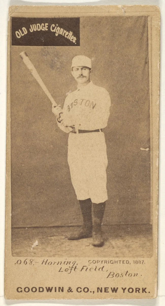 Horning, Left Field, Boston, from the Old Judge series (N172) for Old Judge Cigarettes by Goodwin & Company, photograph, 1887