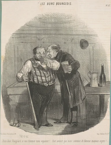 Dis donc, ravignard, si nos femmes nous voyaient! ... by Honoré Daumier, print, 1846