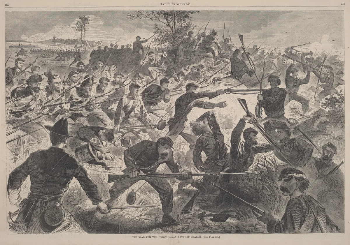 The War for the Union, 1862 - A Bayonet Charge by Winslow Homer, print, 1862