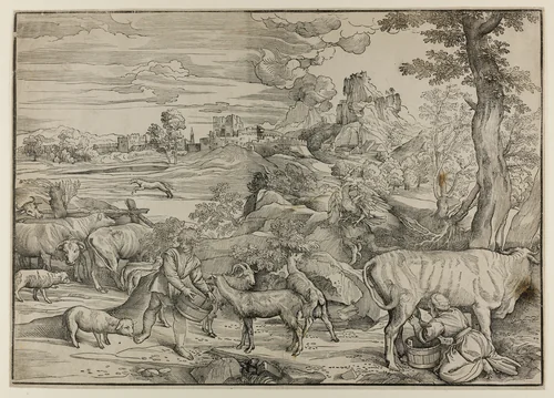 The Milkmaid by Nicolò Boldrini, print, 1512-1566