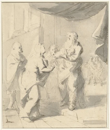 De opdracht in de tempel by anonymous, drawing, 1700-1800