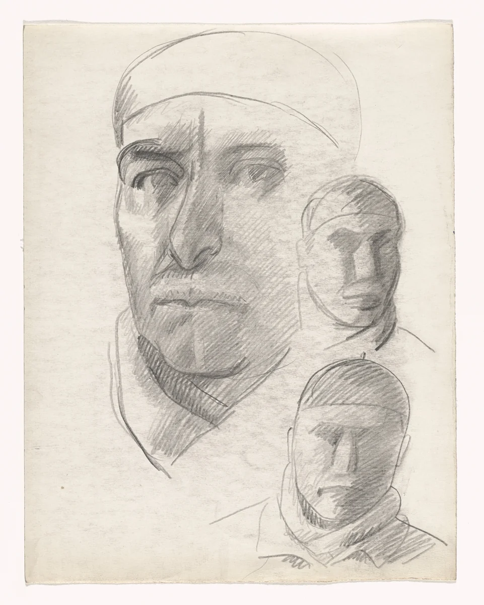 Three Studies of Self-Portrait by Julio González, drawing, 1938
