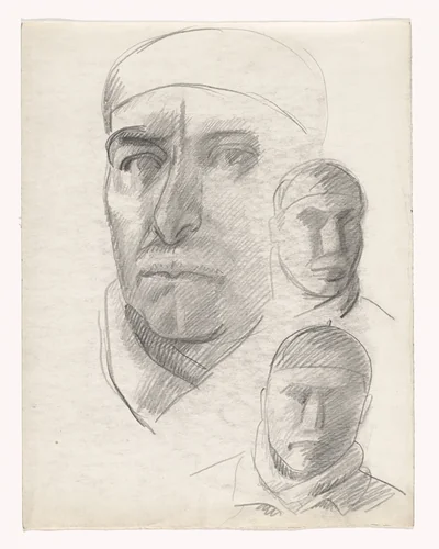 Three Studies of Self-Portrait by Julio González, drawing, 1938
