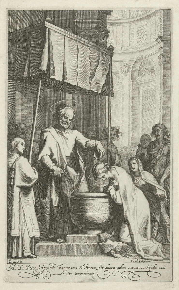 Petrus doopt de H. Prisca van Rome by Unknown, print, 1586-1610