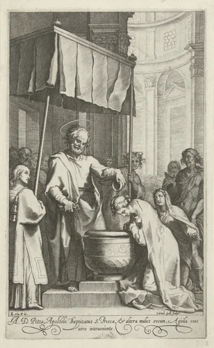 Petrus doopt de H. Prisca van Rome by Unknown, print, 1586-1610