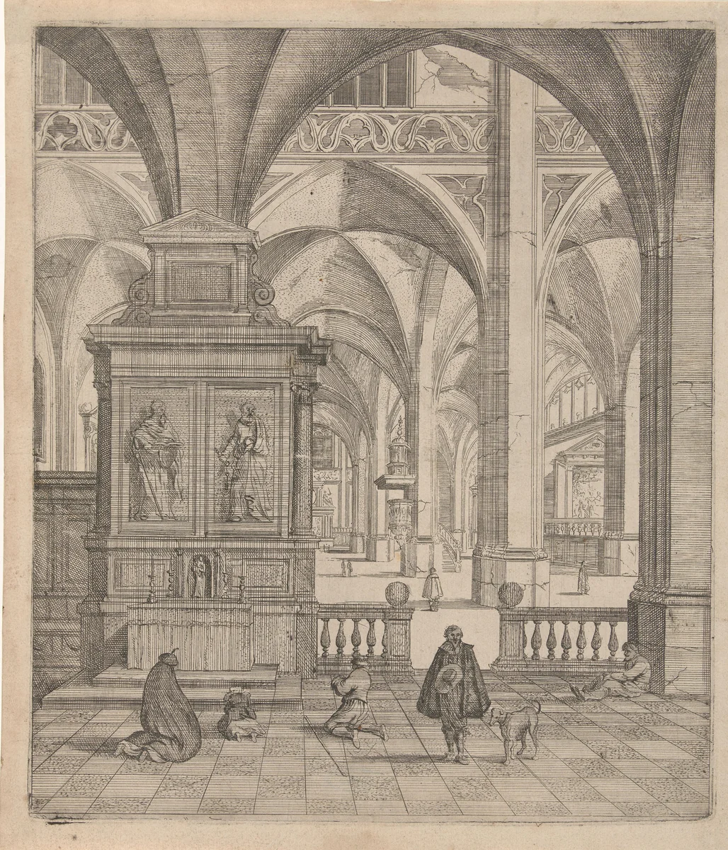 Kerkinterieur by Gerard Houckgeest, print, 1610-1645