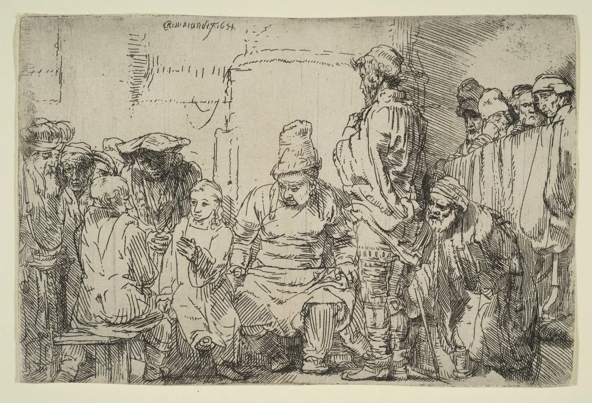 Christ Seated Disputing with the Doctors by Rembrandt van Rijn, print, 1654