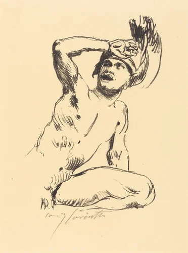 Kniender Krieger in Abwehr I (Kneeling Warrior I) by Lovis Corinth, print, 1914