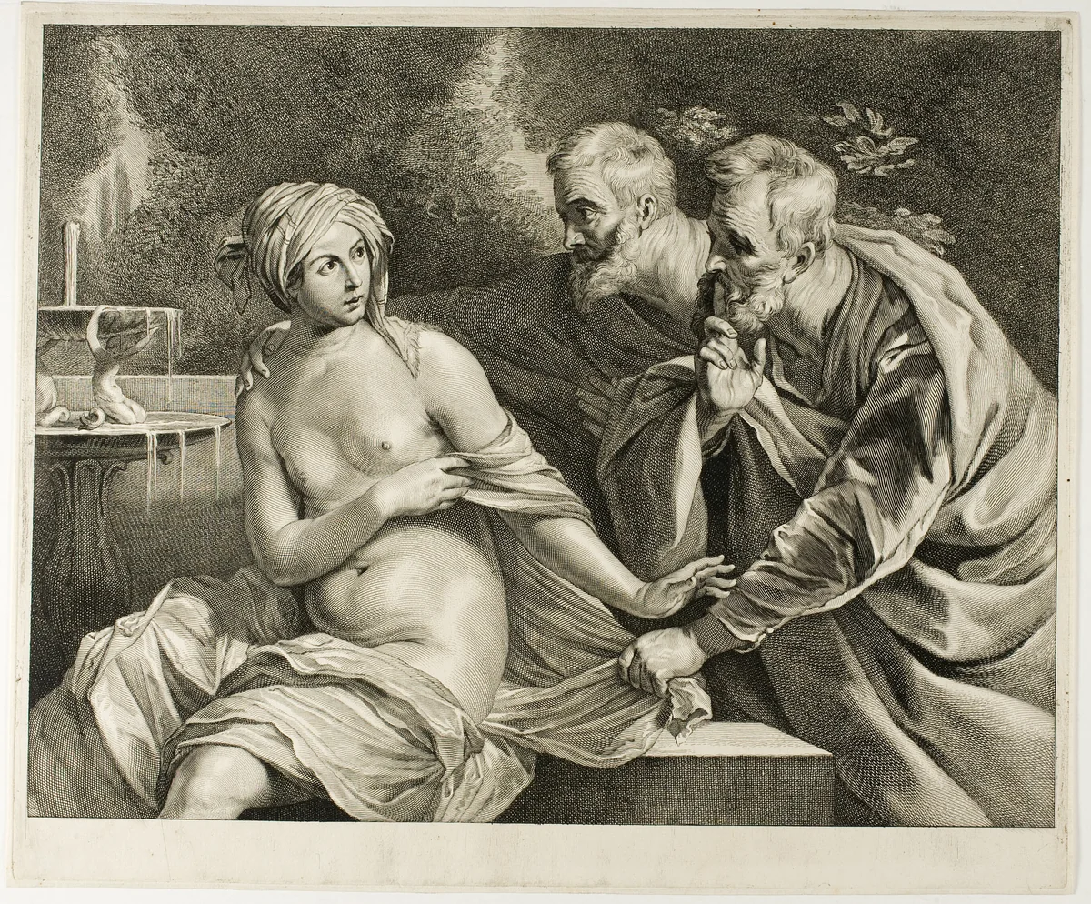 Susanna and the Elders, from Cabinet Reynst by Cornelis Visscher, print, 1655-1658
