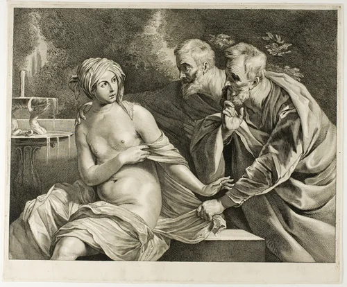 Susanna and the Elders, from Cabinet Reynst by Cornelis Visscher, print, 1655-1658