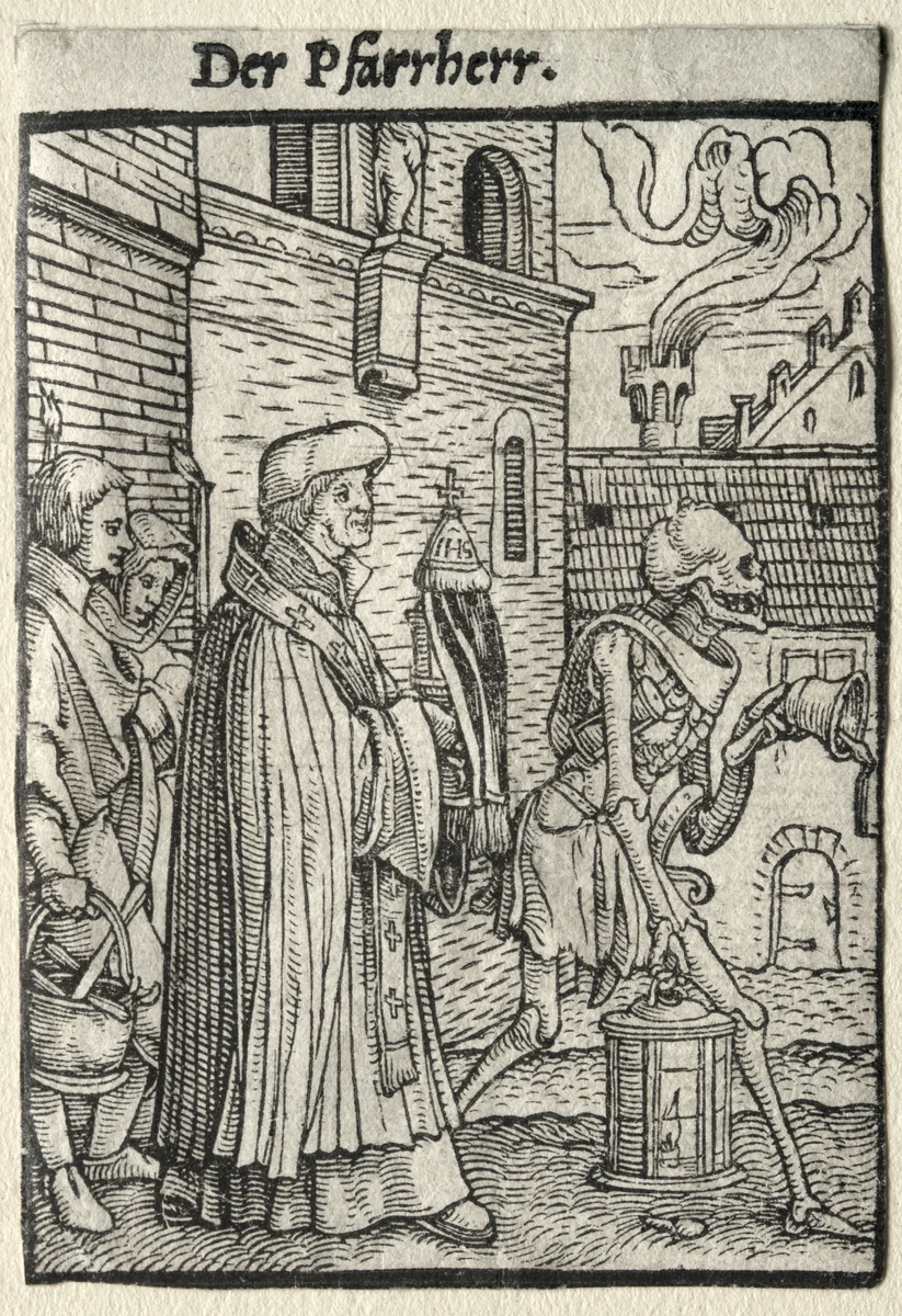 Dance of Death: The Pastor by Hans Holbein the Younger, print, 1521-1531