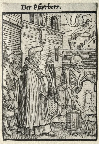 Dance of Death: The Pastor by Hans Holbein the Younger, print, 1521-1531