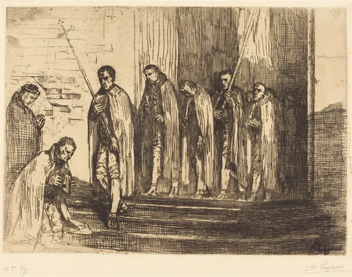 Procession Leaving a Church (La sortie de la procession) by Alphonse Legros, print, 1837-1911